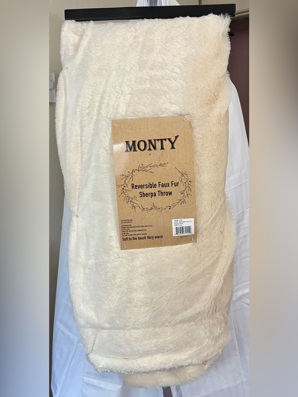 Reversible Faux Fur Sherpa Throw - Cream